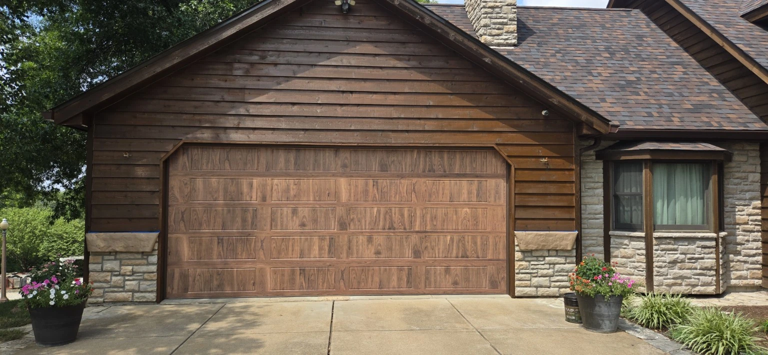 Cedar garage after the penetrating finish was applied