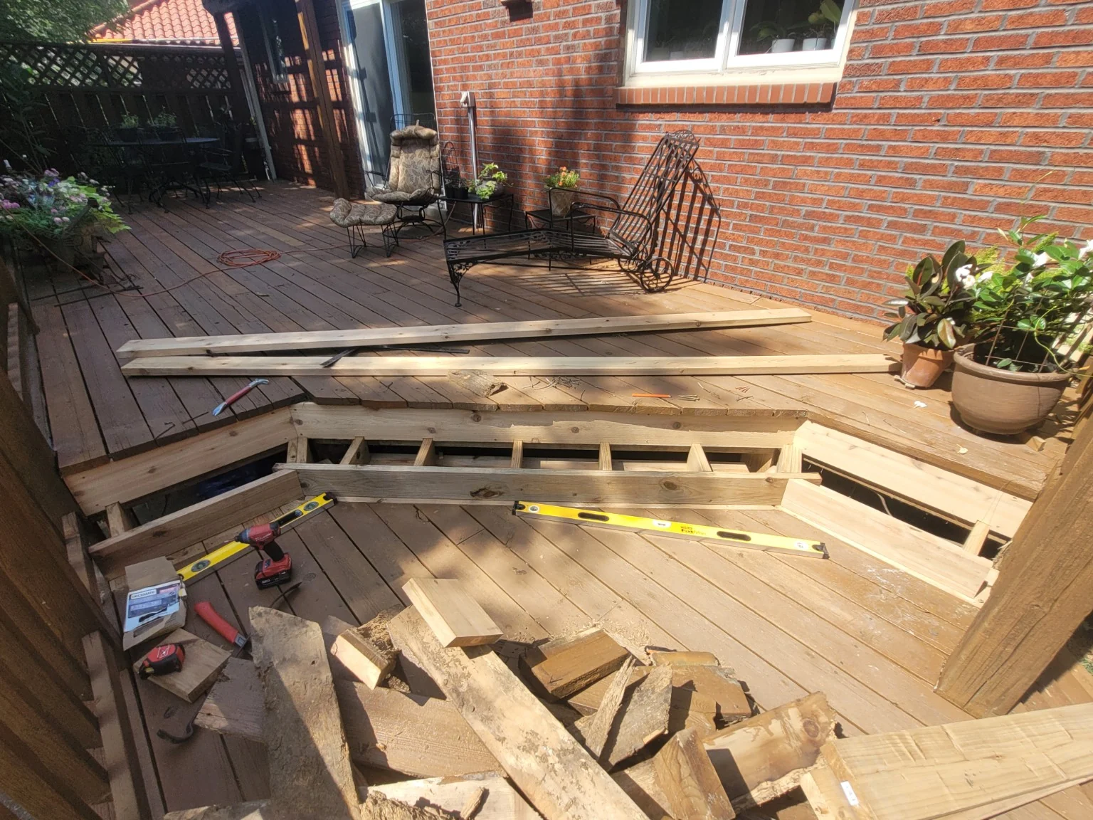 New framing assembled for the wraparound deck step