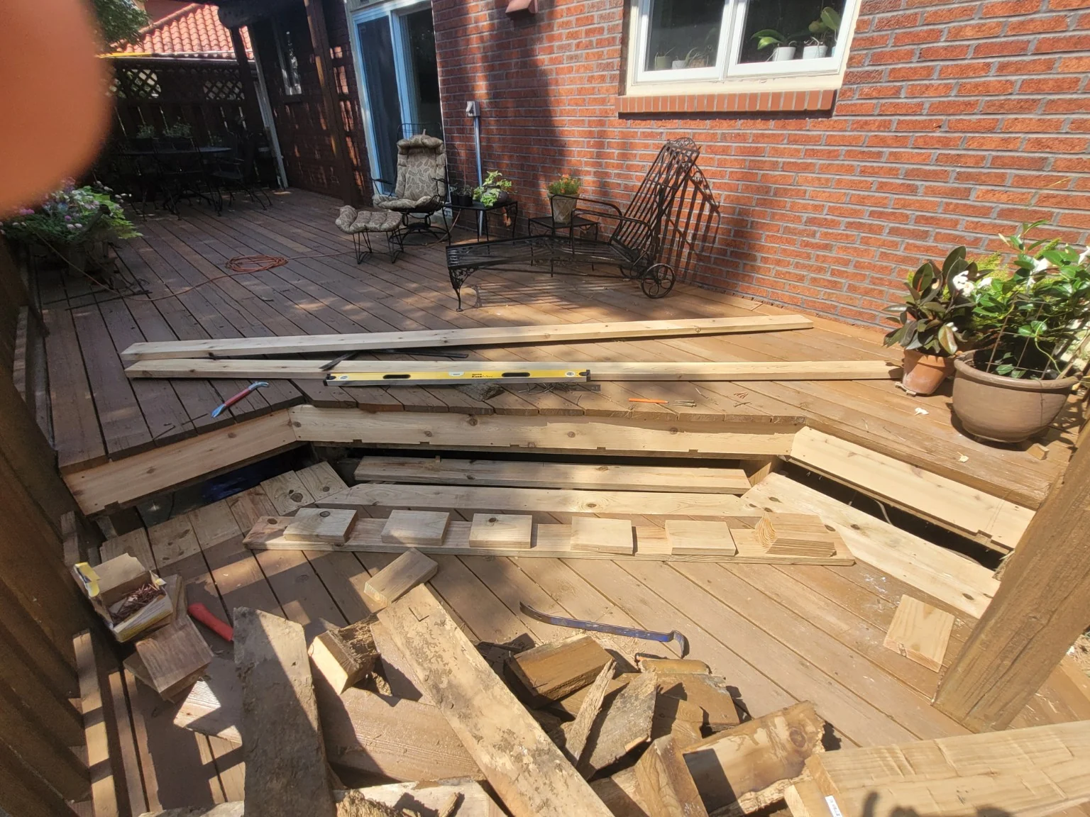 Framing pieces cut and fitted for the wraparound deck step